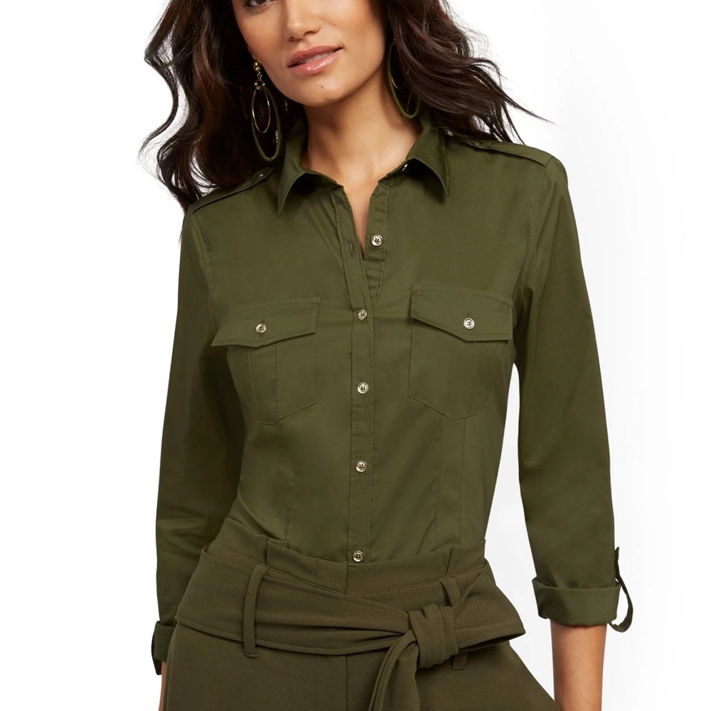 Olive Green Women's Button-Up Shirt